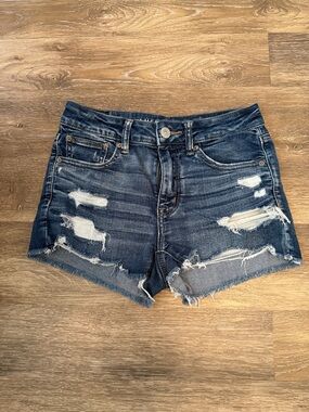 American Eagle Outfitters Dark Blue Distressed Denim Cutoff Shorts